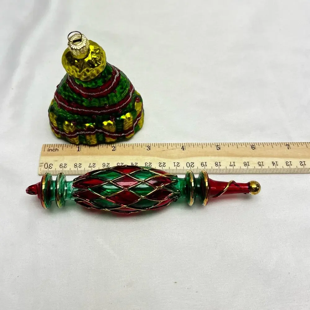 Vintage Glass Blown Ornaments (2) Christmas Tree & Long Icicle Stained Glass - Picture 4 of 6